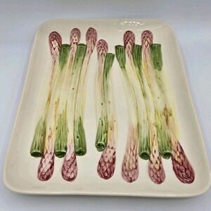 Aparagus Majolica Olfaire Serving Platter Vintage Made in Portugal Serveware MCM
